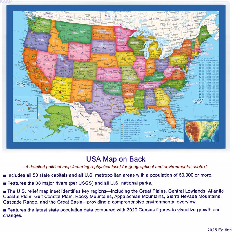 NewSpaceView 2-Sided Desk Map with Durable Lamination (1 Pack: US/Europe Centered World 17.5 x 11.5 inches) - Image 3